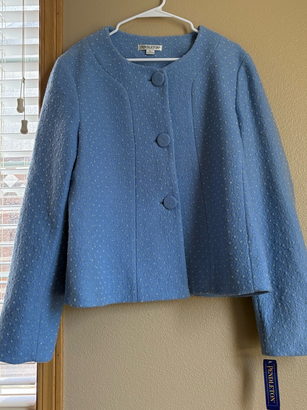 Pendleton Powder Blue Textured Wool Cropped Blazer